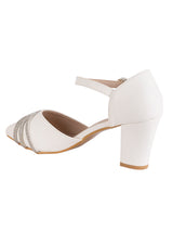 White Synthetic Leather Embellished Pointed Toe Block Heel Sandals (TC-RSHO4-WHT)