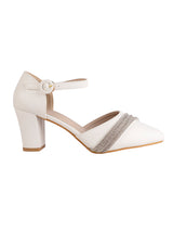 White Synthetic Leather Embellished Pointed Toe Block Heel Sandals (TC-RSHO4-WHT)