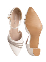 White Synthetic Leather Embellished Pointed Toe Block Heel Sandals (TC-RSHO4-WHT)