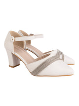 White Synthetic Leather Embellished Pointed Toe Block Heel Sandals (TC-RSHO4-WHT)