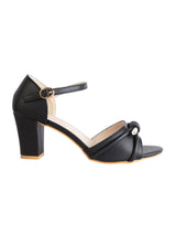 Black Synthetic Leather Embellished Open Toe Block Heel Sandals (TC-RSHO5-BLK)