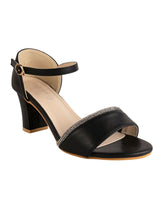 Black Synthetic Leather Embellished Open Toe Block Heel Sandals (TC-RSHO6-BLK)