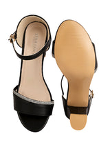 Black Synthetic Leather Embellished Open Toe Block Heel Sandals (TC-RSHO6-BLK)
