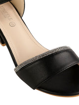 Black Synthetic Leather Embellished Open Toe Block Heel Sandals (TC-RSHO6-BLK)