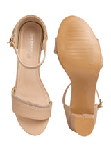 Nude Synthetic Leather Embellished Open Toe Block Heel Sandals (TC-RSHO6-NUD)