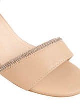 Nude Synthetic Leather Embellished Open Toe Block Heel Sandals (TC-RSHO6-NUD)