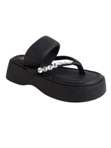 Black Synthetic Leather Diamanté Block Heel Sandals (TC-RSHO7-BLK)