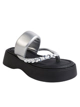Silver Synthetic Leather Diamanté Block Heel Sandals (TC-RSHO7-SIL)