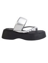 Silver Synthetic Leather Diamanté Block Heel Sandals (TC-RSHO7-SIL)