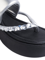 Silver Synthetic Leather Diamanté Block Heel Sandals (TC-RSHO7-SIL)