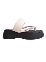 White Synthetic Leather Diamanté Block Heel Sandals (TC-RSHO7-WHT)