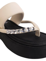 White Synthetic Leather Diamanté Block Heel Sandals (TC-RSHO7-WHT)