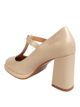 Beige Patent Leather Solid Round Toe Block Heel Sandals (TC-RSHO8-BEIG)