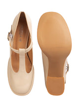 Beige Patent Leather Solid Round Toe Block Heel Sandals (TC-RSHO8-BEIG)