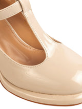 Beige Patent Leather Solid Round Toe Block Heel Sandals (TC-RSHO8-BEIG)