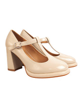 Beige Patent Leather Solid Round Toe Block Heel Sandals (TC-RSHO8-BEIG)