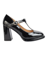 Black Patent Leather Solid Round Toe Block Heel Sandals (TC-RSHO8-BLK)
