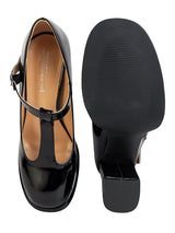 Black Patent Leather Solid Round Toe Block Heel Sandals (TC-RSHO8-BLK)