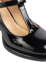 Black Patent Leather Solid Round Toe Block Heel Sandals (TC-RSHO8-BLK)
