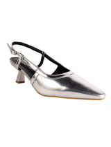Silver Patent Leather Solid Pointed Toe Kitten Heel Sandals (TC-RSHO9-SIL)