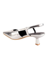 Silver Patent Leather Solid Pointed Toe Kitten Heel Sandals (TC-RSHO9-SIL)