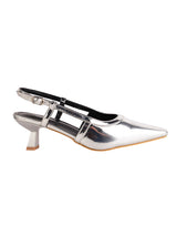 Silver Patent Leather Solid Pointed Toe Kitten Heel Sandals (TC-RSHO9-SIL)