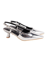 Silver Patent Leather Solid Pointed Toe Kitten Heel Sandals (TC-RSHO9-SIL)