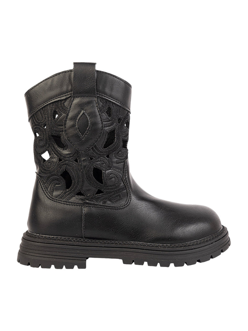 Black Synthetic Leather Winter Stylish Ankle Boots For Kids-Unisex (TC-RSXR379-BLK)