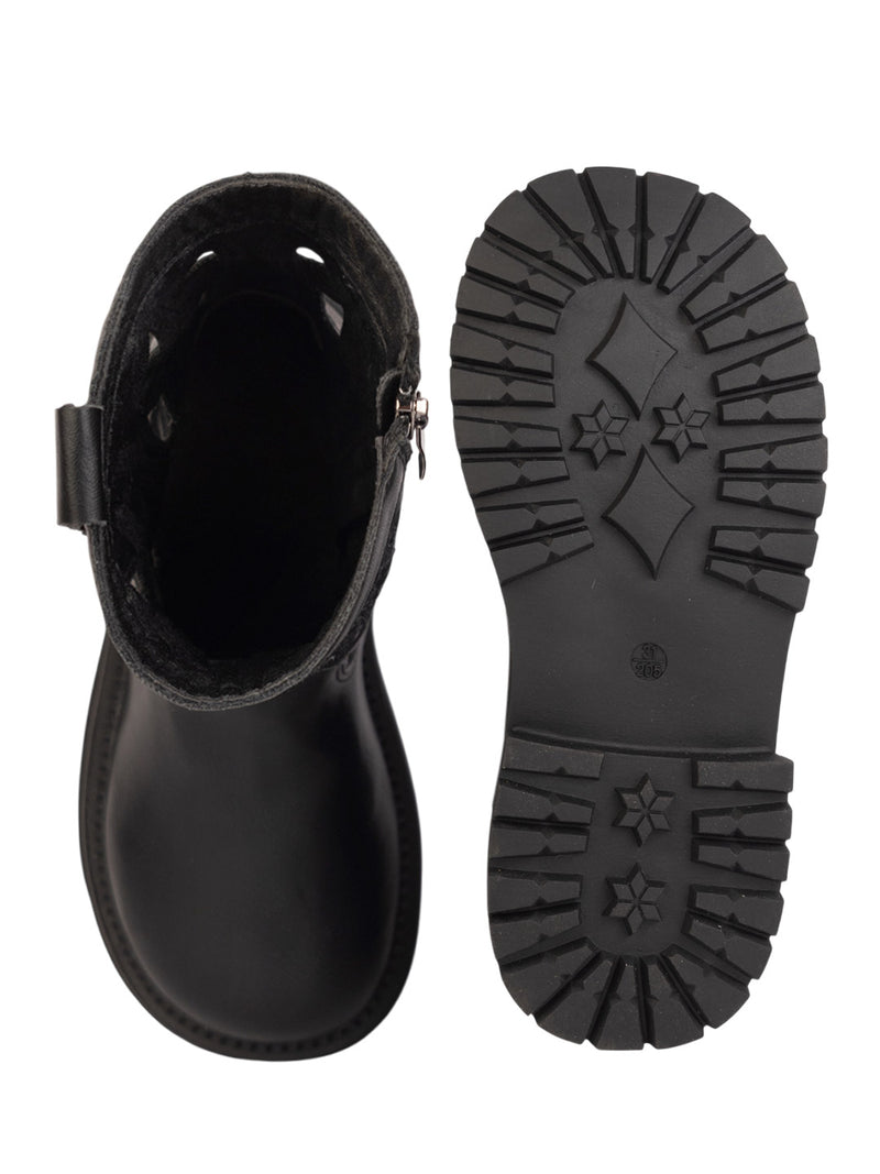 Black Synthetic Leather Winter Stylish Ankle Boots For Kids-Unisex (TC-RSXR379-BLK)