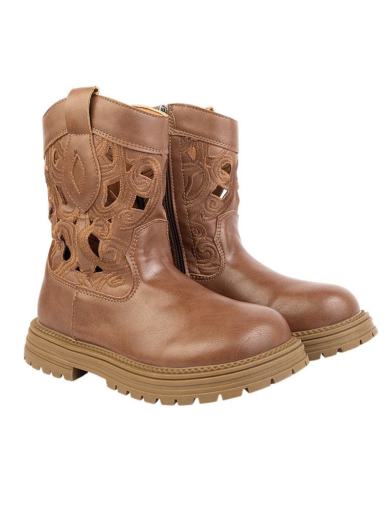 Brown Synthetic Leather Winter Stylish Ankle Boots For Kids-Unisex (TC-RSXR379-BRO)