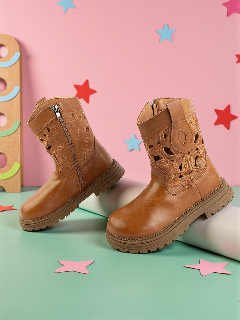 Tan Synthetic Leather Winter Stylish Ankle Boots For Kids-Unisex (TC-RSXR379-TAN)