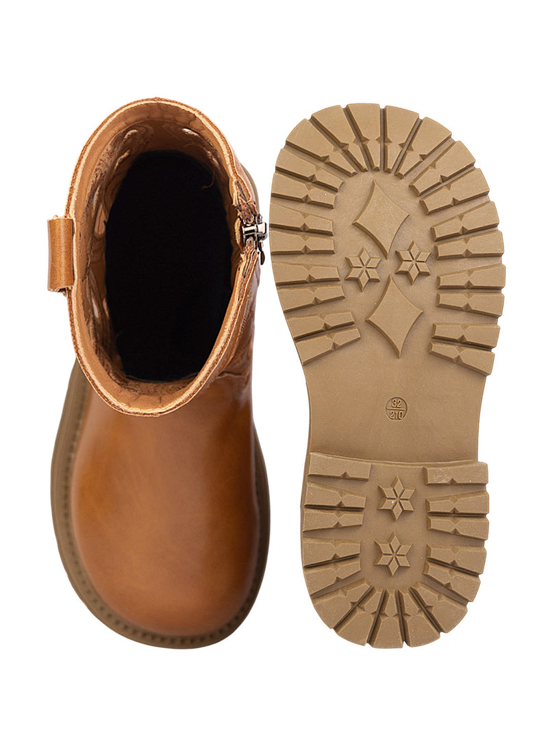 Tan Synthetic Leather Winter Stylish Ankle Boots For Kids-Unisex (TC-RSXR379-TAN)