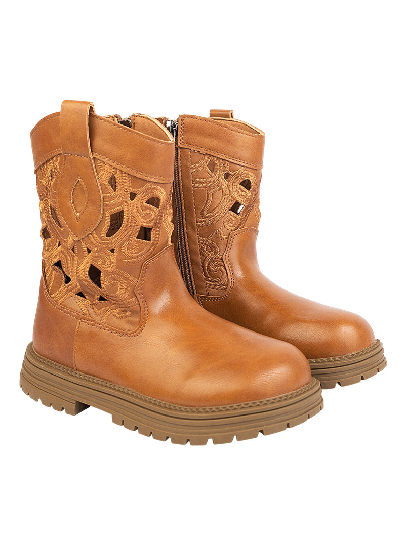Tan Synthetic Leather Winter Stylish Ankle Boots For Kids-Unisex (TC-RSXR379-TAN)