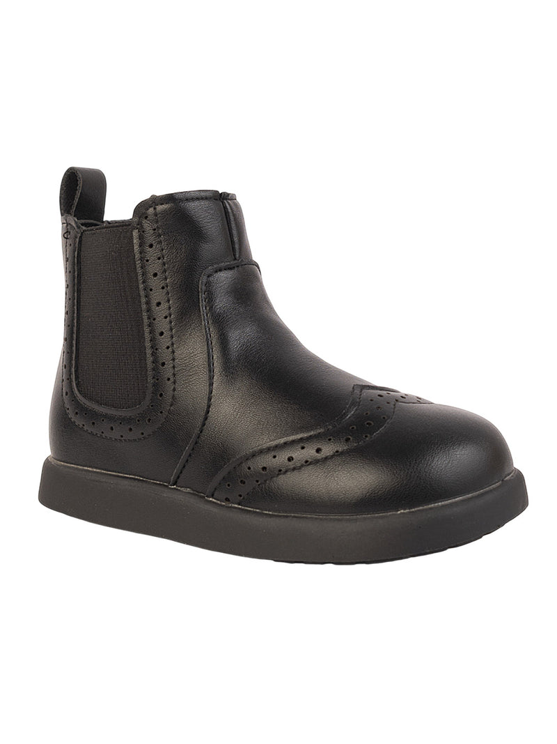 Black Synthetic Leather Winter Stylish Ankle Boots For Kids-Unisex (TC-RSXR8826-BLK)