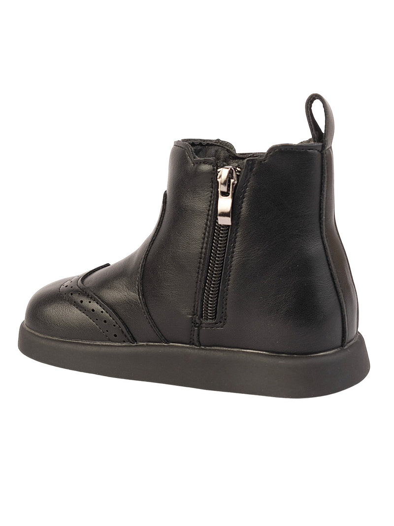 Black Synthetic Leather Winter Stylish Ankle Boots For Kids-Unisex (TC-RSXR8826-BLK)