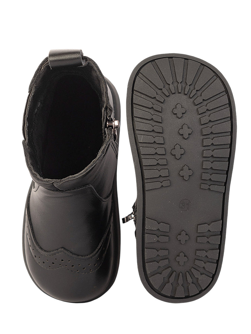 Black Synthetic Leather Winter Stylish Ankle Boots For Kids-Unisex (TC-RSXR8826-BLK)