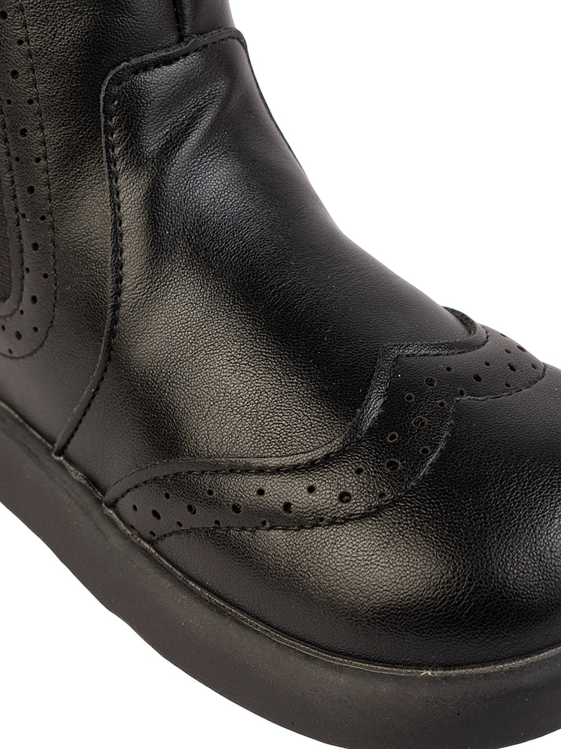 Black Synthetic Leather Winter Stylish Ankle Boots For Kids-Unisex (TC-RSXR8826-BLK)