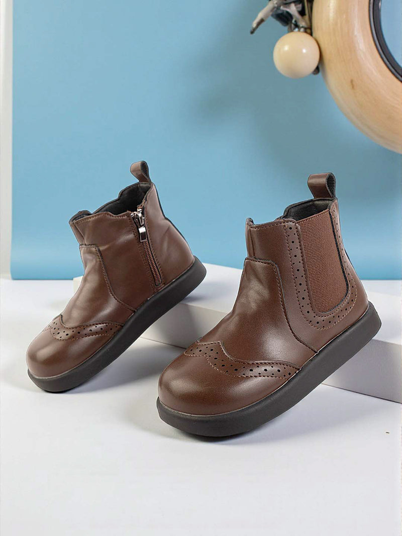Brown Synthetic Leather Winter Stylish Ankle Boots For Kids-Unisex (TC-RSXR8826-BRO)