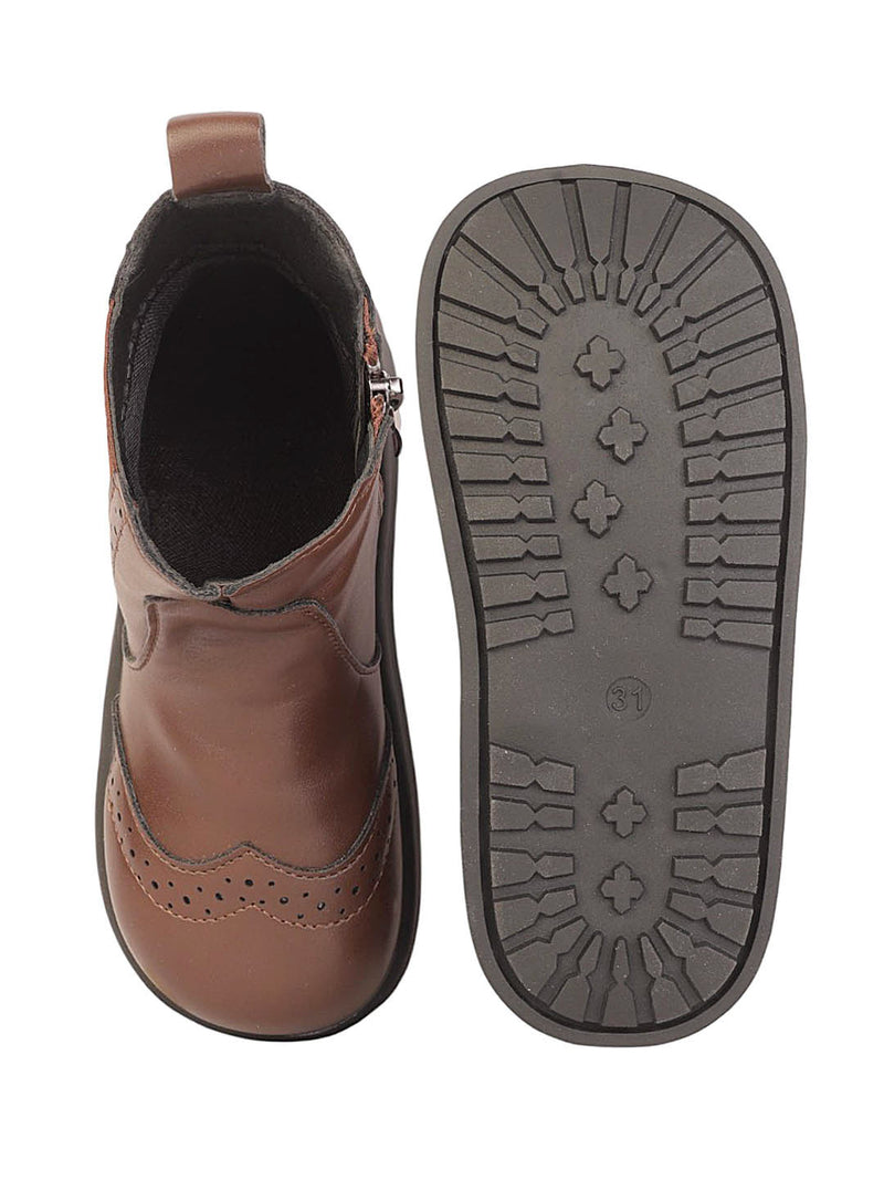 Brown Synthetic Leather Winter Stylish Ankle Boots For Kids-Unisex (TC-RSXR8826-BRO)