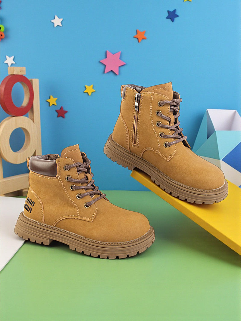 Khaki Synthetic Leather Winter Stylish Ankle Boots For Kids-Unisex (TC-RSXR905-KHA)