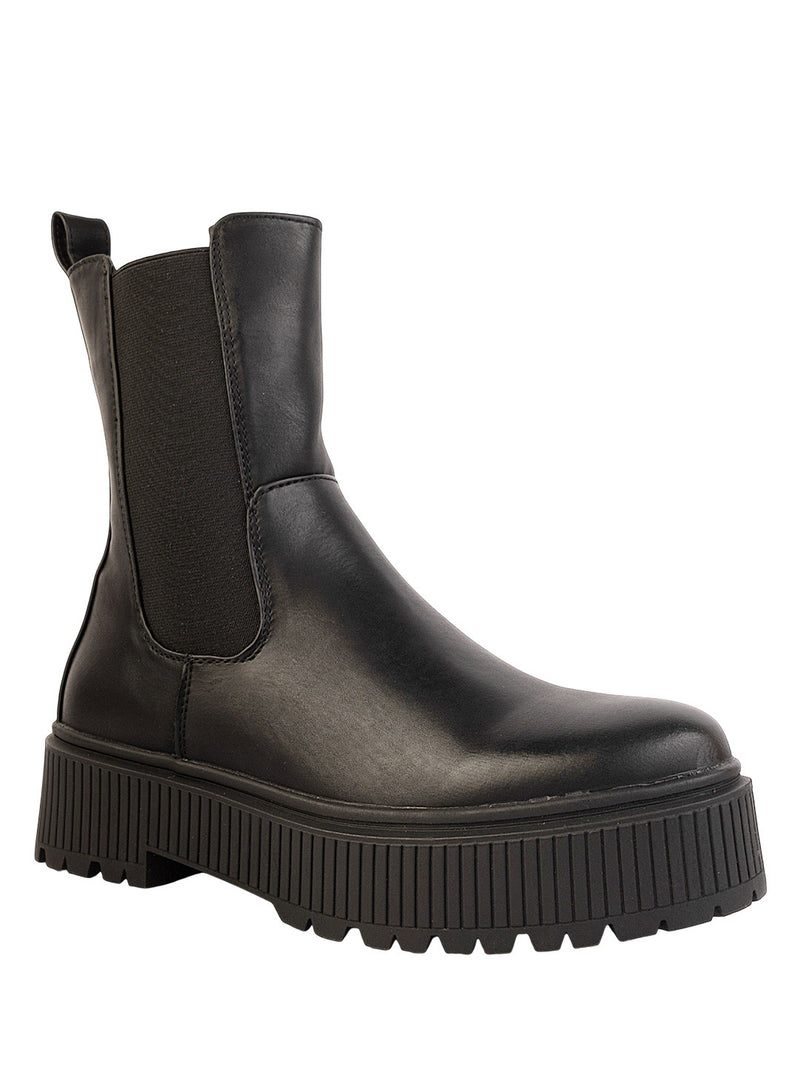 Black Synthetic Leather High-End-Fashion Stylish Ankle Boots (TC-RSZY301-BLK)