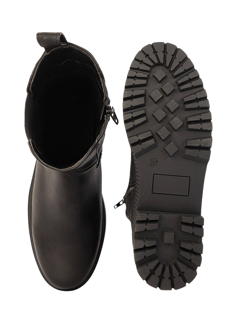 Black Synthetic Leather High-End-Fashion Stylish Ankle Boots (TC-RSZY301-BLK)