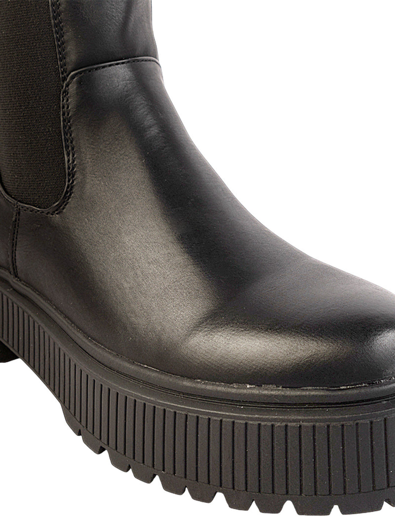 Black Synthetic Leather High-End-Fashion Stylish Ankle Boots (TC-RSZY301-BLK)