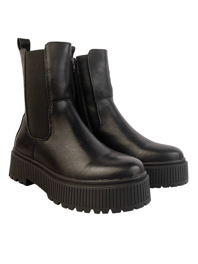 Black Synthetic Leather High-End-Fashion Stylish Ankle Boots (TC-RSZY301-BLK)