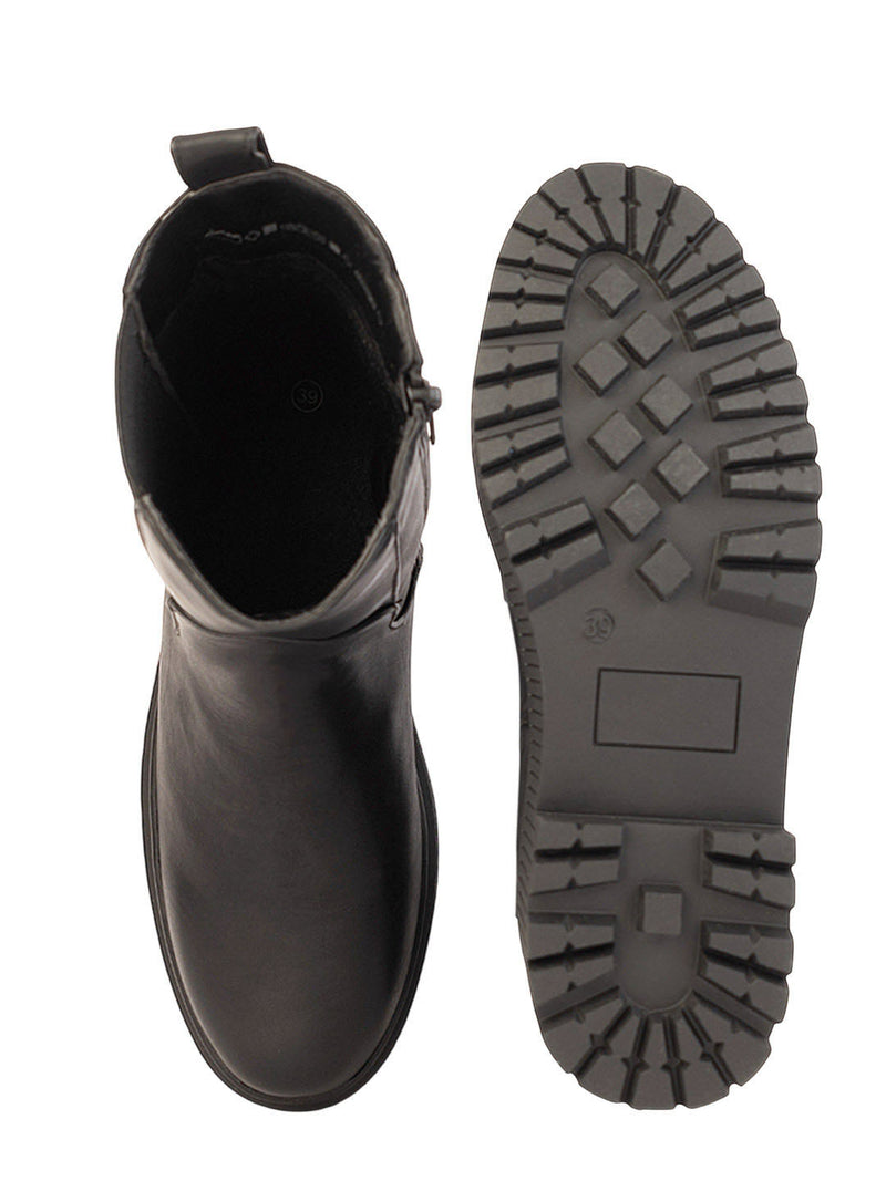 Black Synthetic Leather High-End-Fashion Stylish Ankle Boots (TC-RSZY503-BLK)