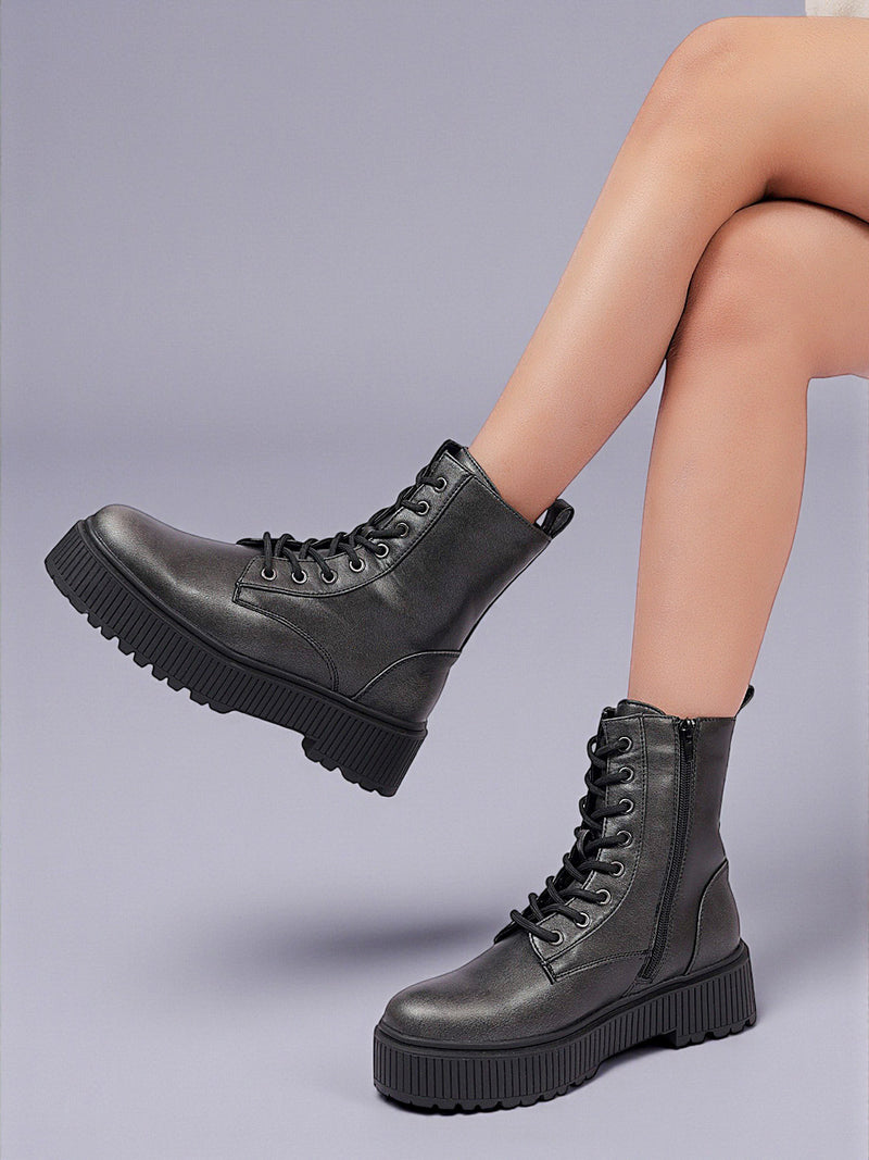 Black Synthetic Leather High-End-Fashion Stylish Ankle Boots (TC-RSZY506-BLK)