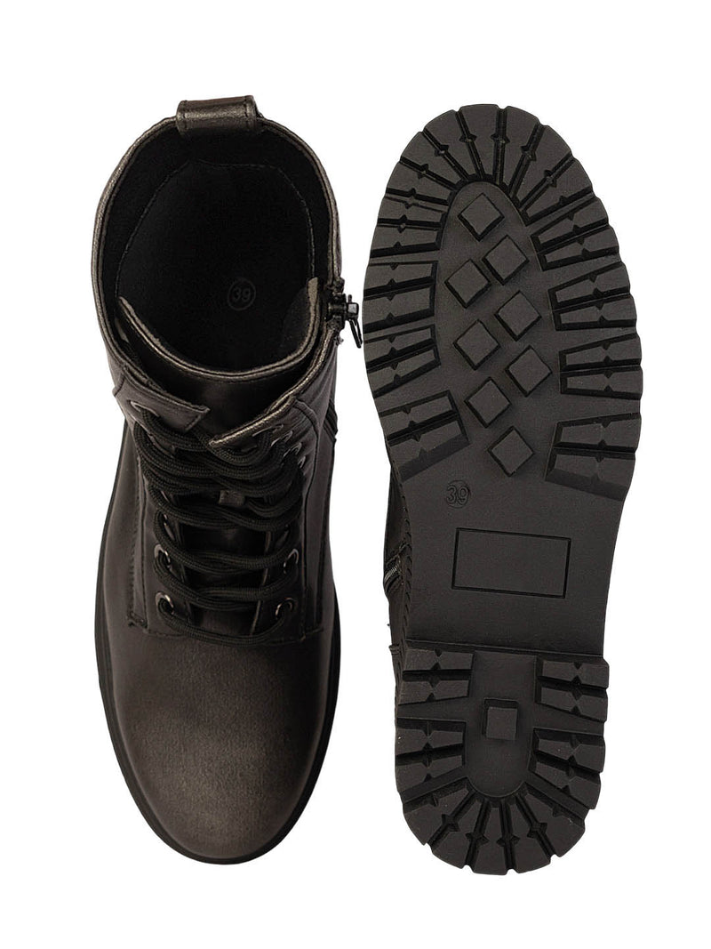 Black Synthetic Leather High-End-Fashion Stylish Ankle Boots (TC-RSZY506-BLK)