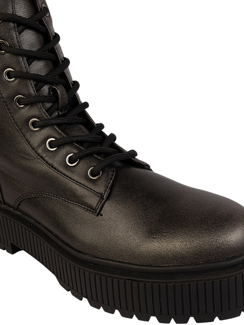 Black Synthetic Leather High-End-Fashion Stylish Ankle Boots (TC-RSZY506-BLK)