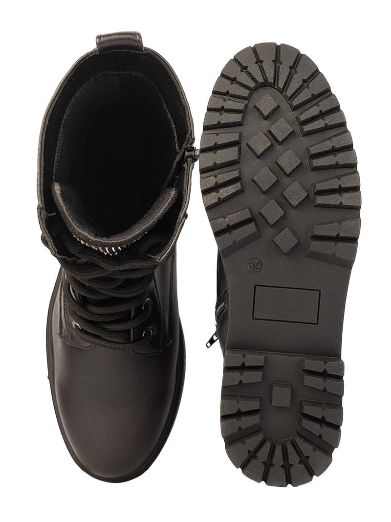 Black Synthetic Leather High-End-Fashion Stylish Ankle Boots (TC-RSZY507-BLK)