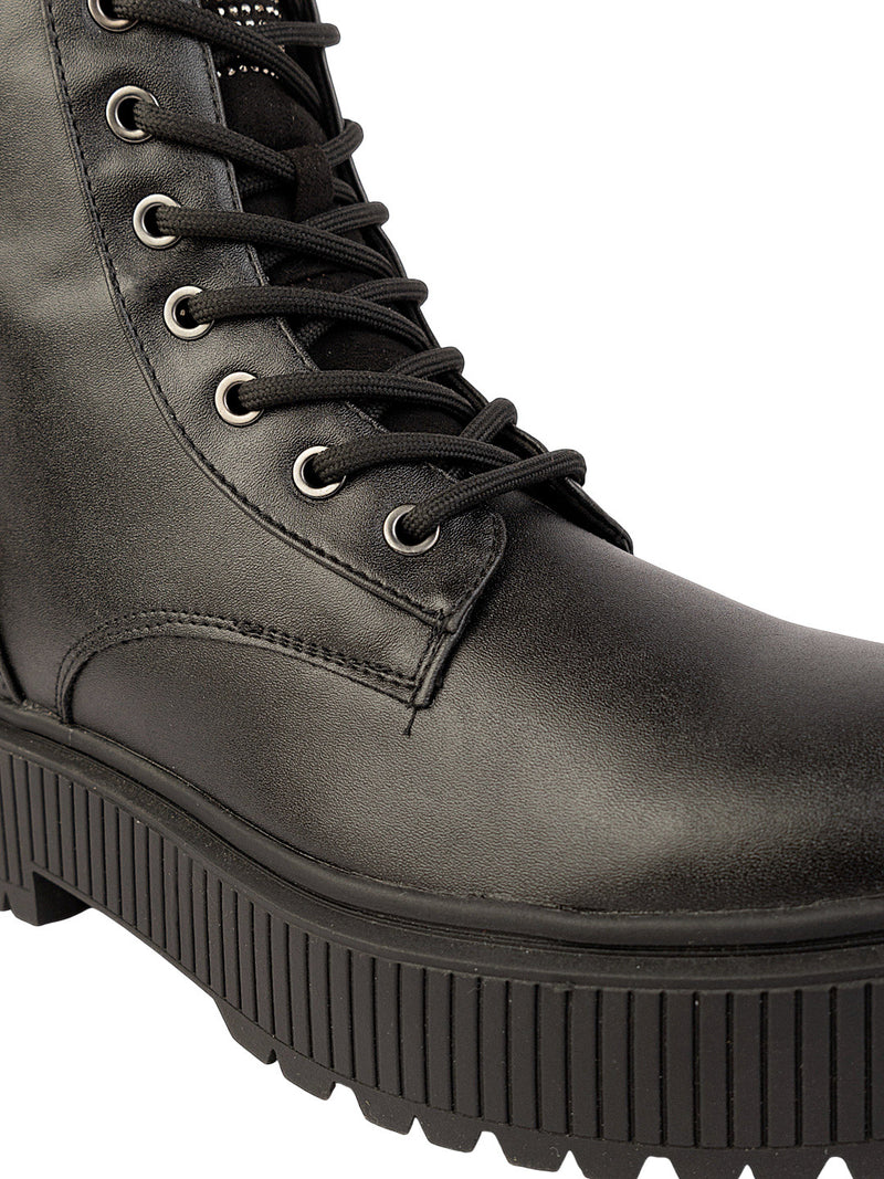 Black Synthetic Leather High-End-Fashion Stylish Ankle Boots (TC-RSZY507-BLK)